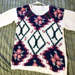 Vintage Hand Knitted Flower Sweater S